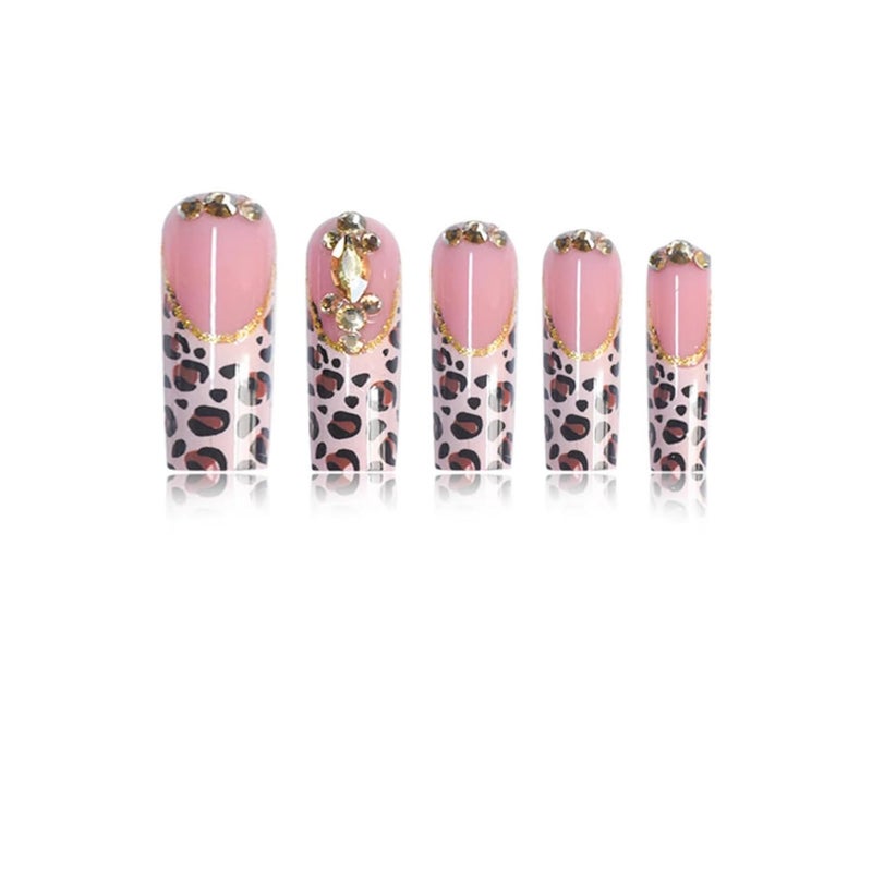 SEENEEY Long Square Press on Nails Brown Stick on Nail for Women 24pcs - Image 2
